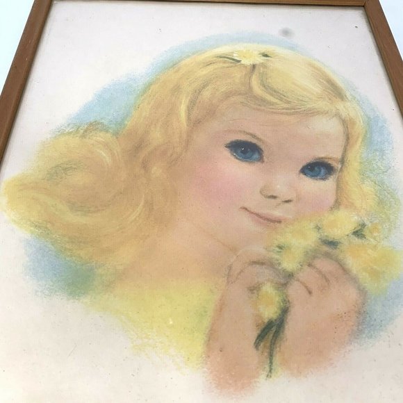 Vintage 1960s Northern Bathroom Toilet Tissue Pale Gold Print Girl Framed - Picture 3 of 10